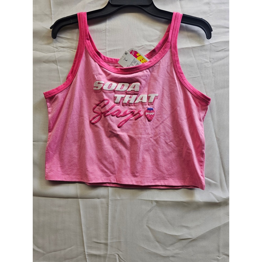 Poppi‎ Soda That Slays Pink Graphic Crop Tank Top SL00272201 Womens Large NWT
